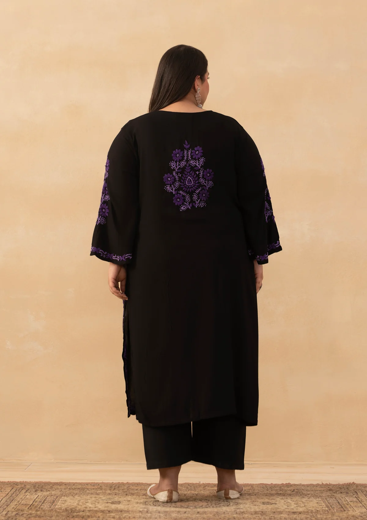 HOC Rayon Chikankari Solid Women's Long Kurta - Black - Image 9