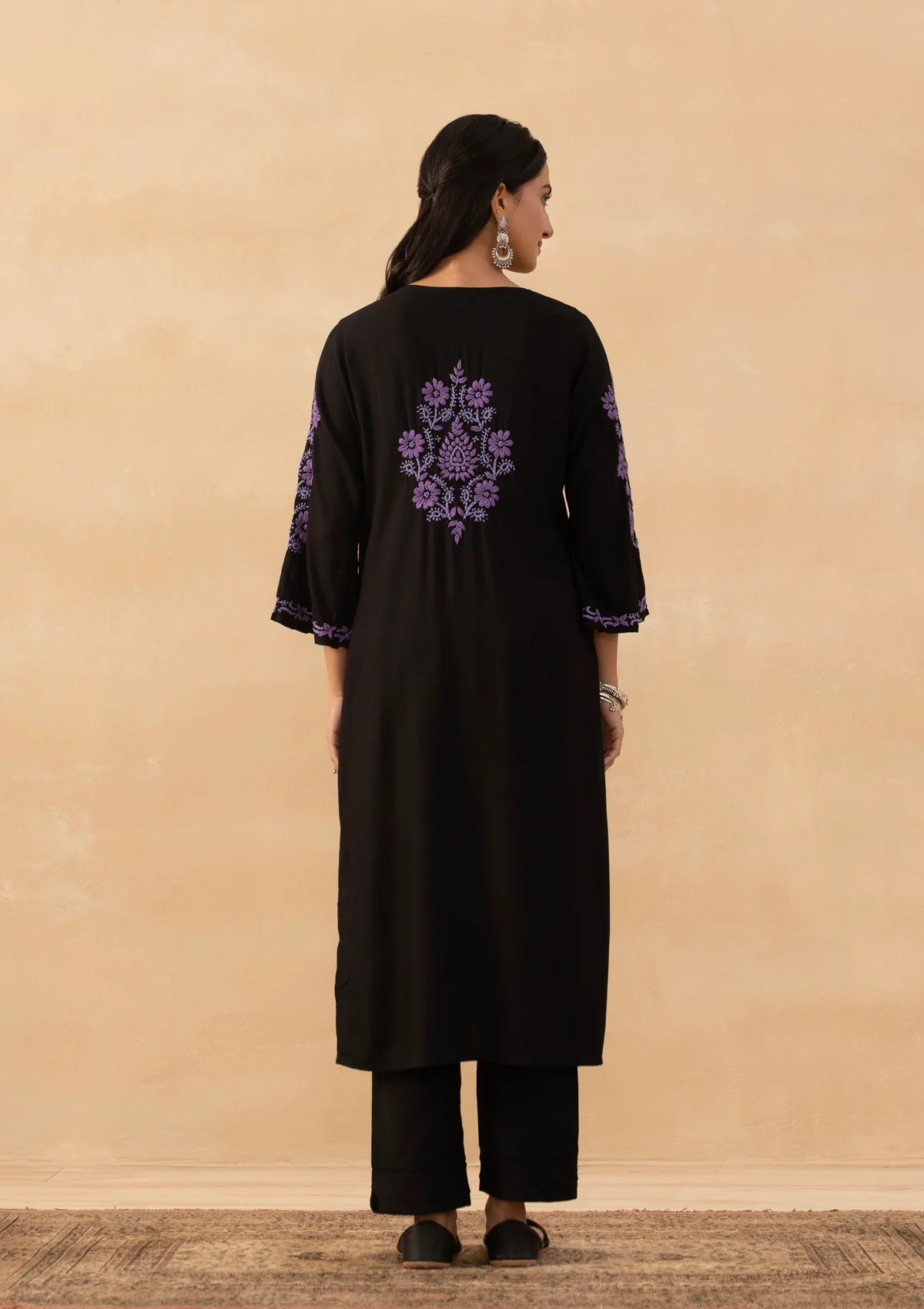 HOC Rayon Chikankari Solid Women's Long Kurta - Black - Image 6