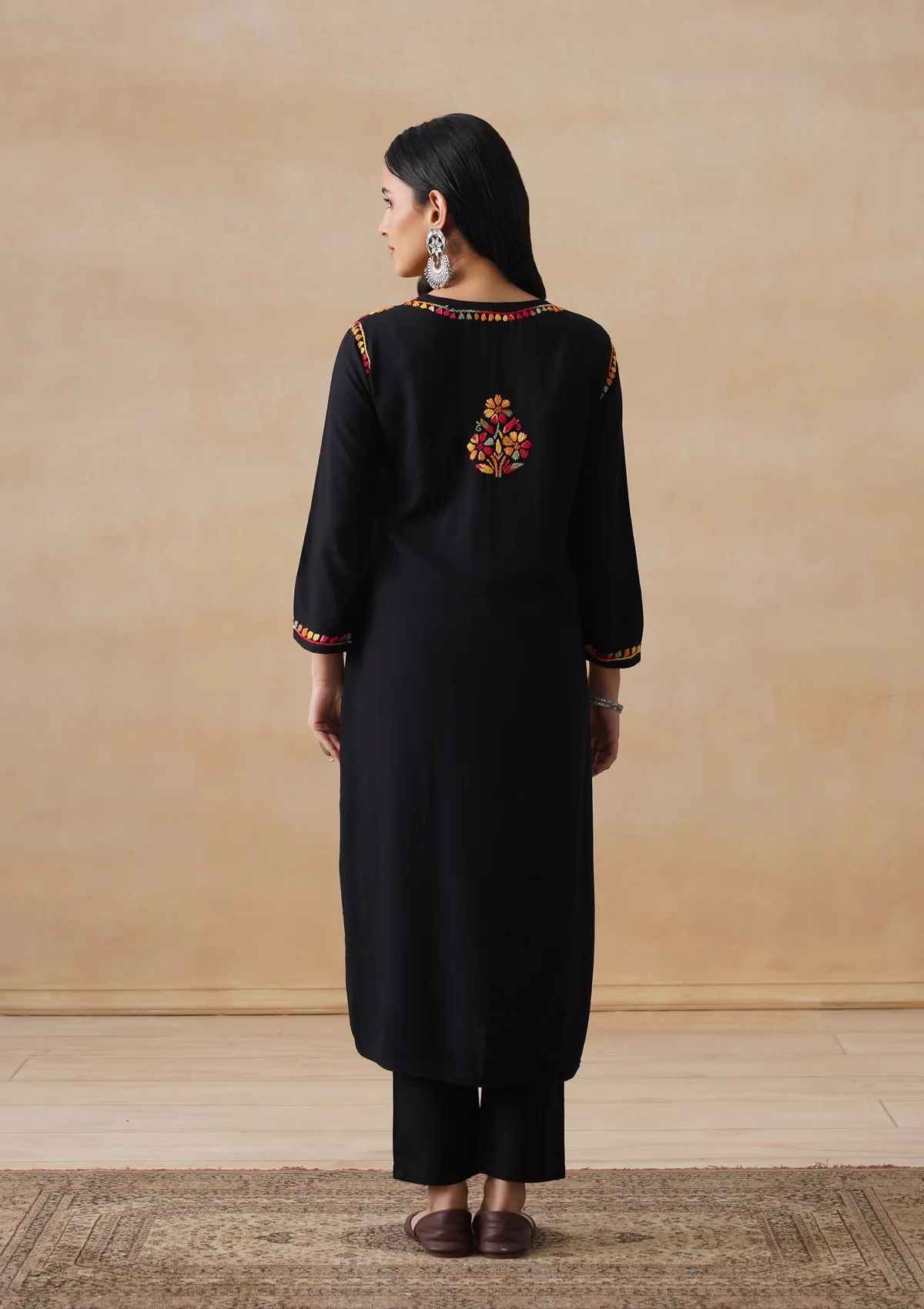 HOC Rayon Chikankari Solid Women's Long Kurta - Black - Image 6