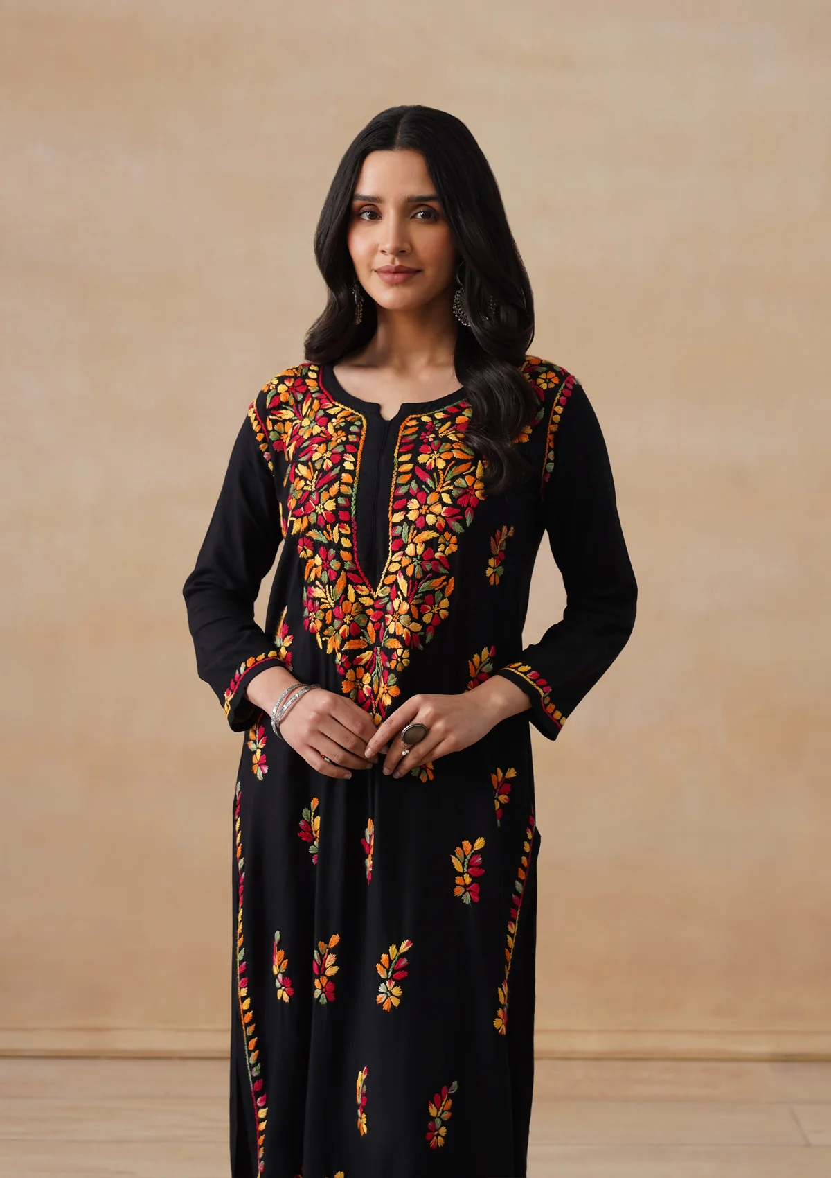 HOC Rayon Chikankari Solid Women's Long Kurta - Black - Image 8