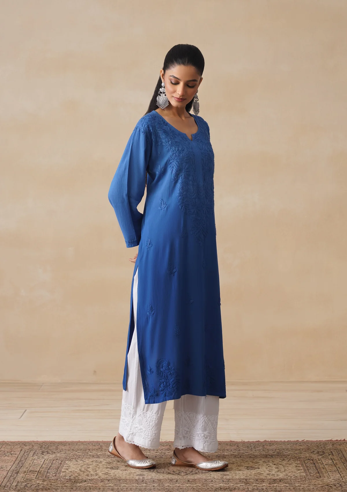 HOC Rayon Chikankari Solid Women's Long Kurta - Electric blue - Image 6