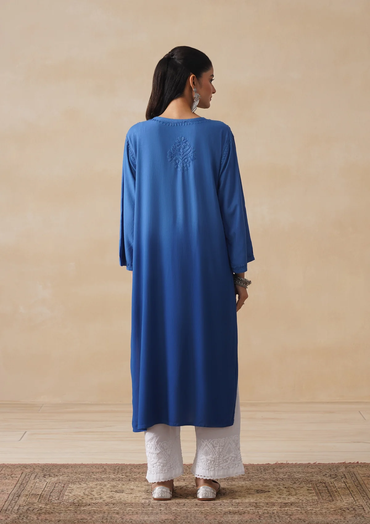 HOC Rayon Chikankari Solid Women's Long Kurta - Electric blue - Image 8