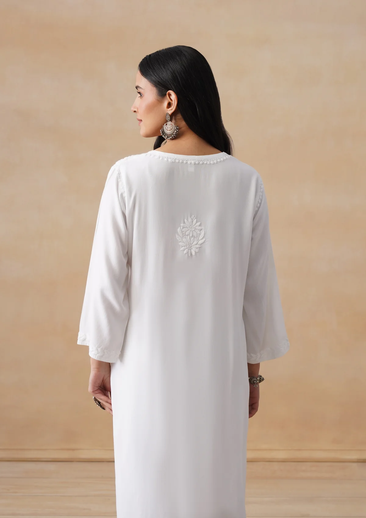 HOC Rayon Chikankari Solid Women's Long Kurta - White - Image 10