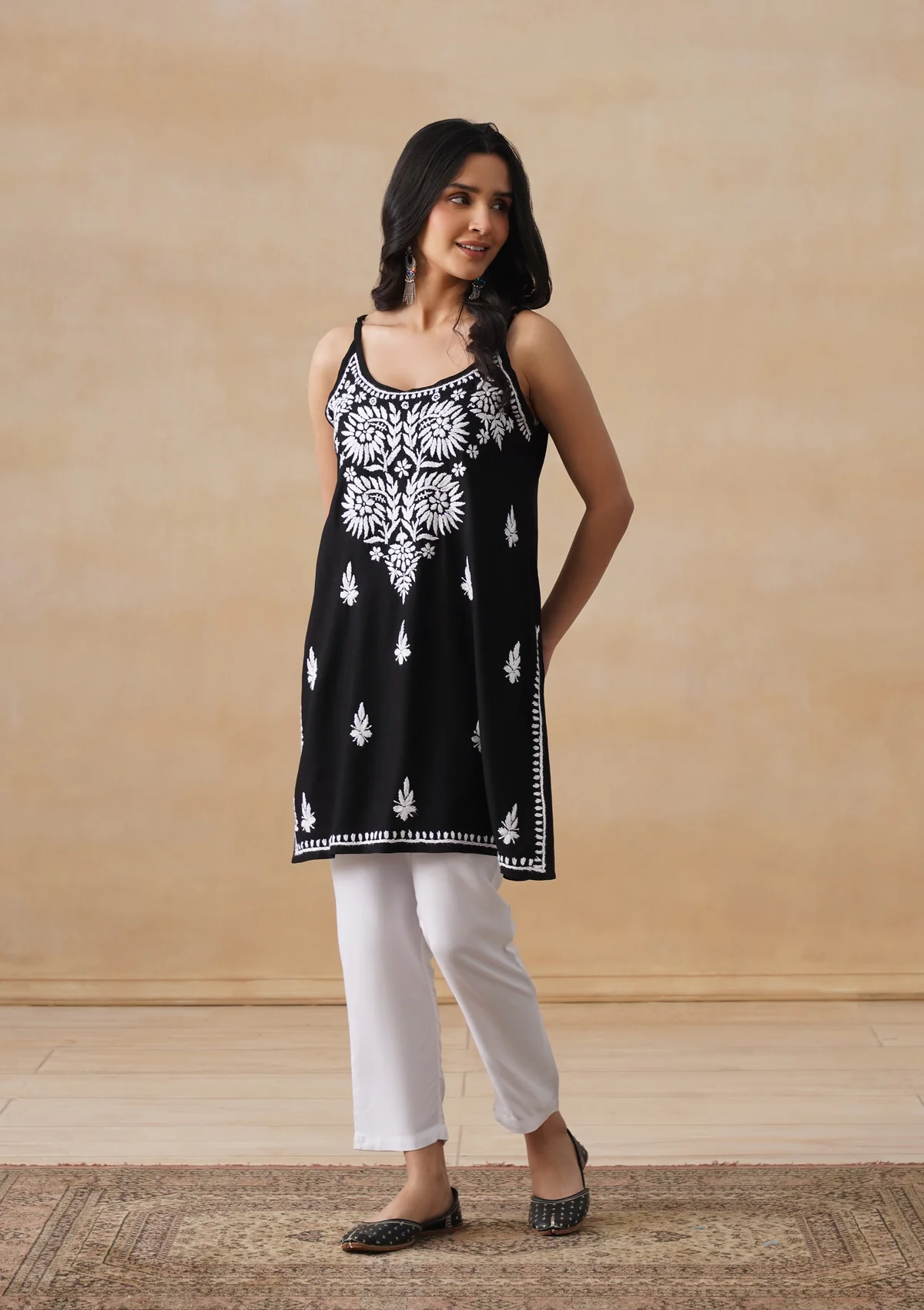 HOC Rayon Chikankari Solid Women's Short Kurta - Black - Image 3