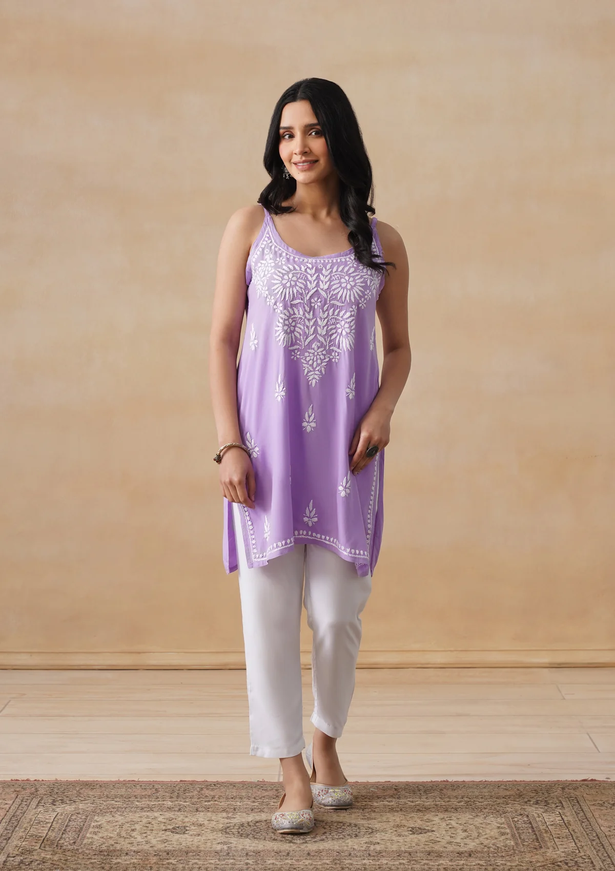 HOC Rayon Chikankari Solid Women's Short Kurta - Lavender - Image 2