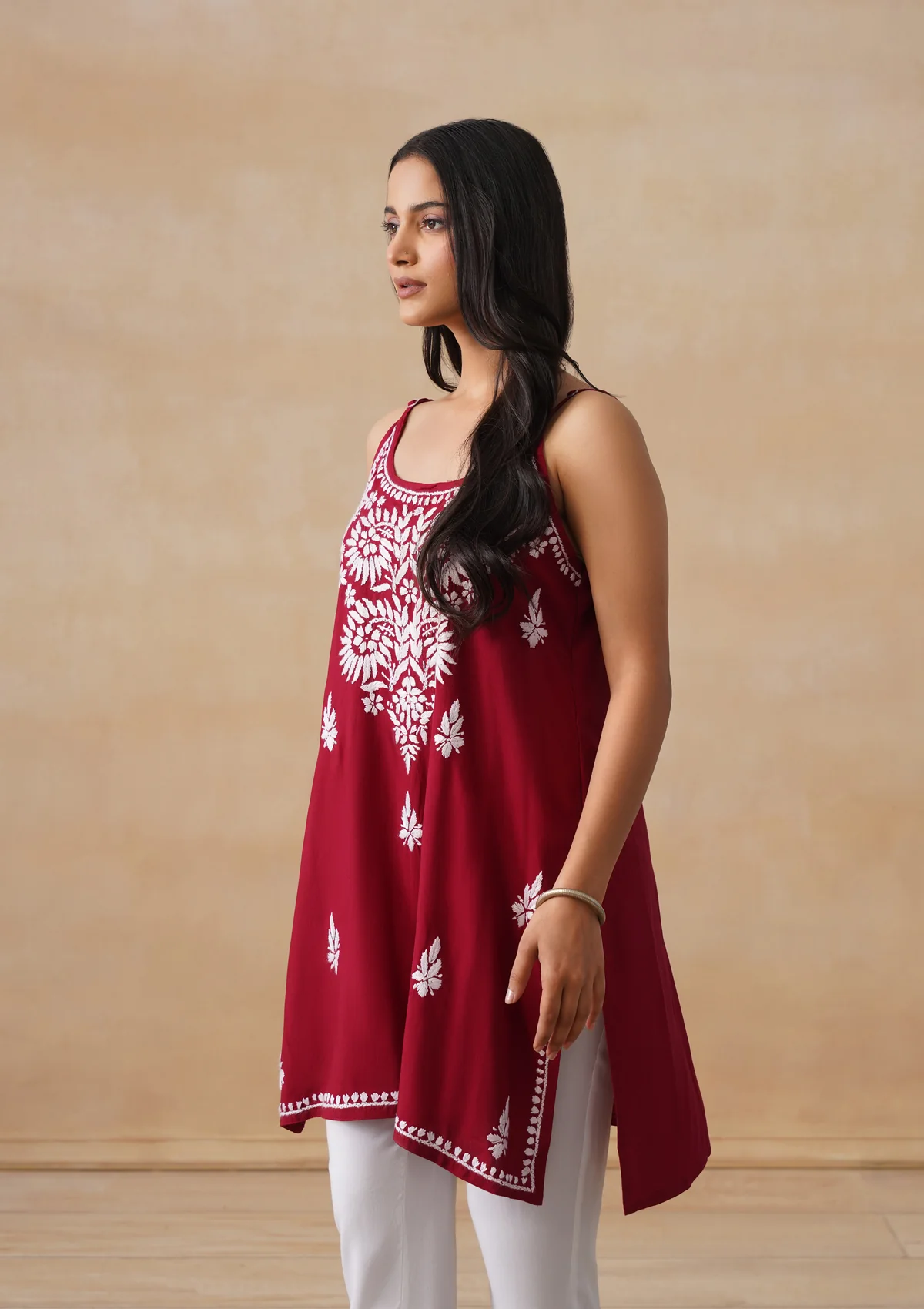 HOC Rayon Chikankari Solid Women's Short Kurta - Maroon - Image 7