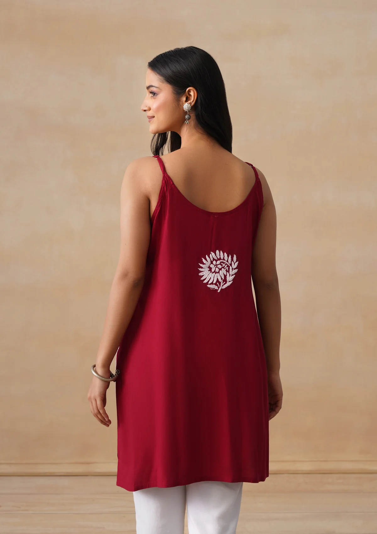 HOC Rayon Chikankari Solid Women's Short Kurta - Maroon - Image 9