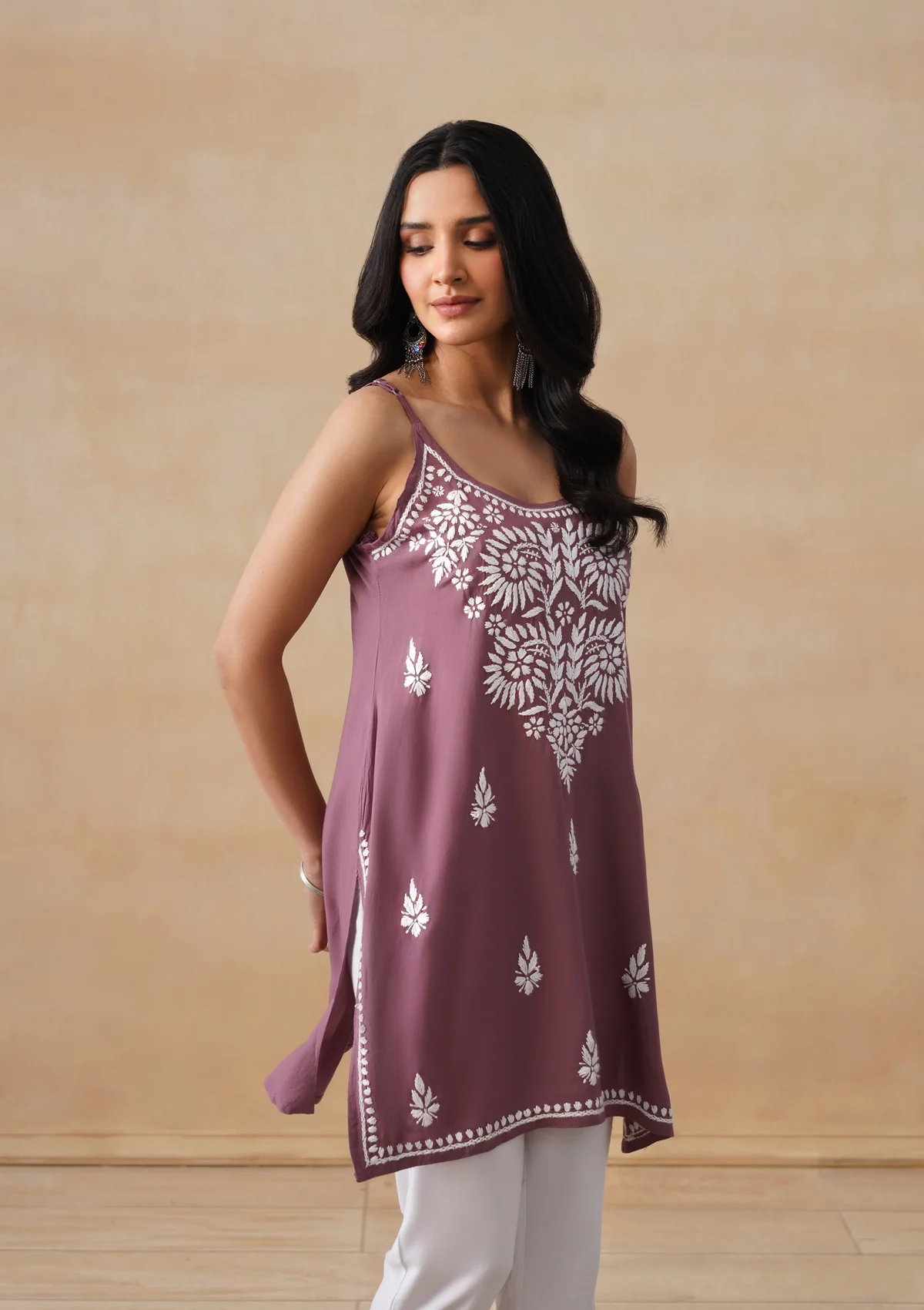 HOC Rayon Chikankari Solid Women's Short Kurta - Mauve - Image 10