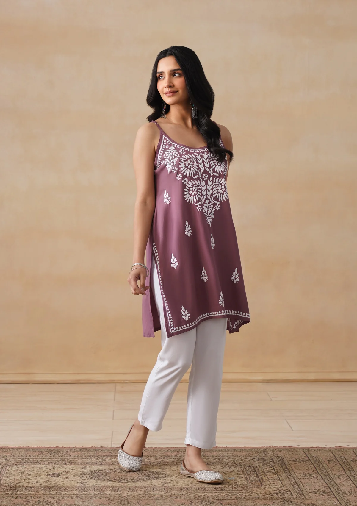 HOC Rayon Chikankari Solid Women's Short Kurta - Mauve - Image 5