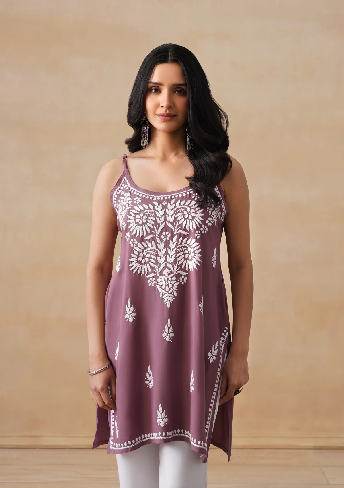 HOC Rayon Chikankari Solid Women's Short Kurta - Mauve - Image 8