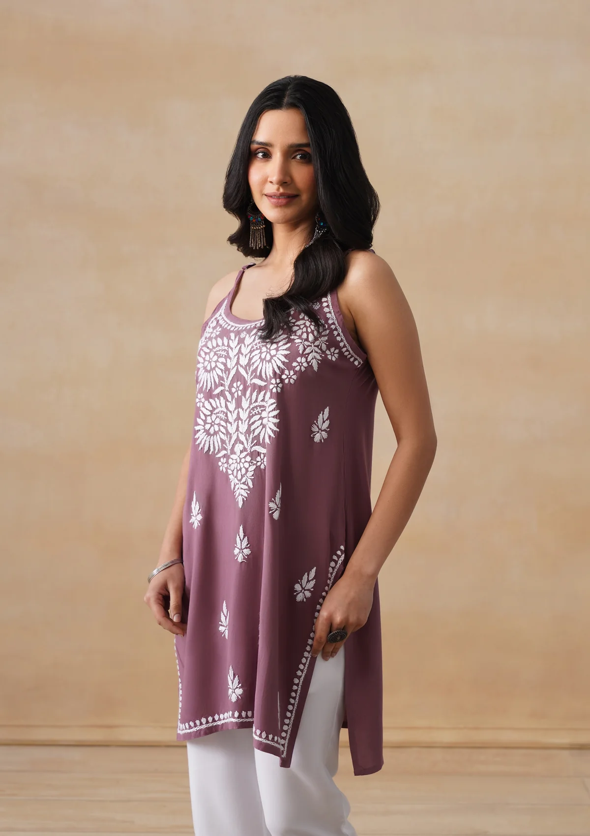 HOC Rayon Chikankari Solid Women's Short Kurta - Mauve - Image 9