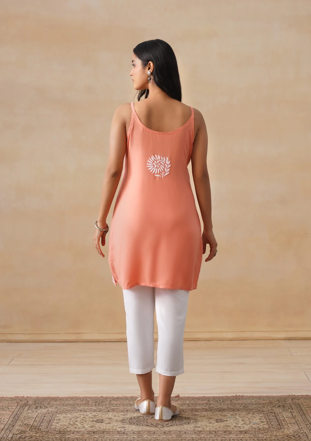 HOC Rayon Chikankari Solid Women's Short Kurta - Peach - Image 4