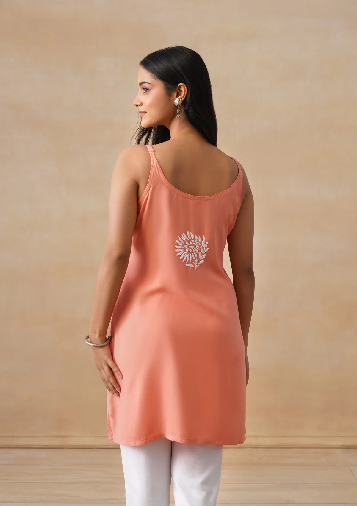 HOC Rayon Chikankari Solid Women's Short Kurta - Peach - Image 9