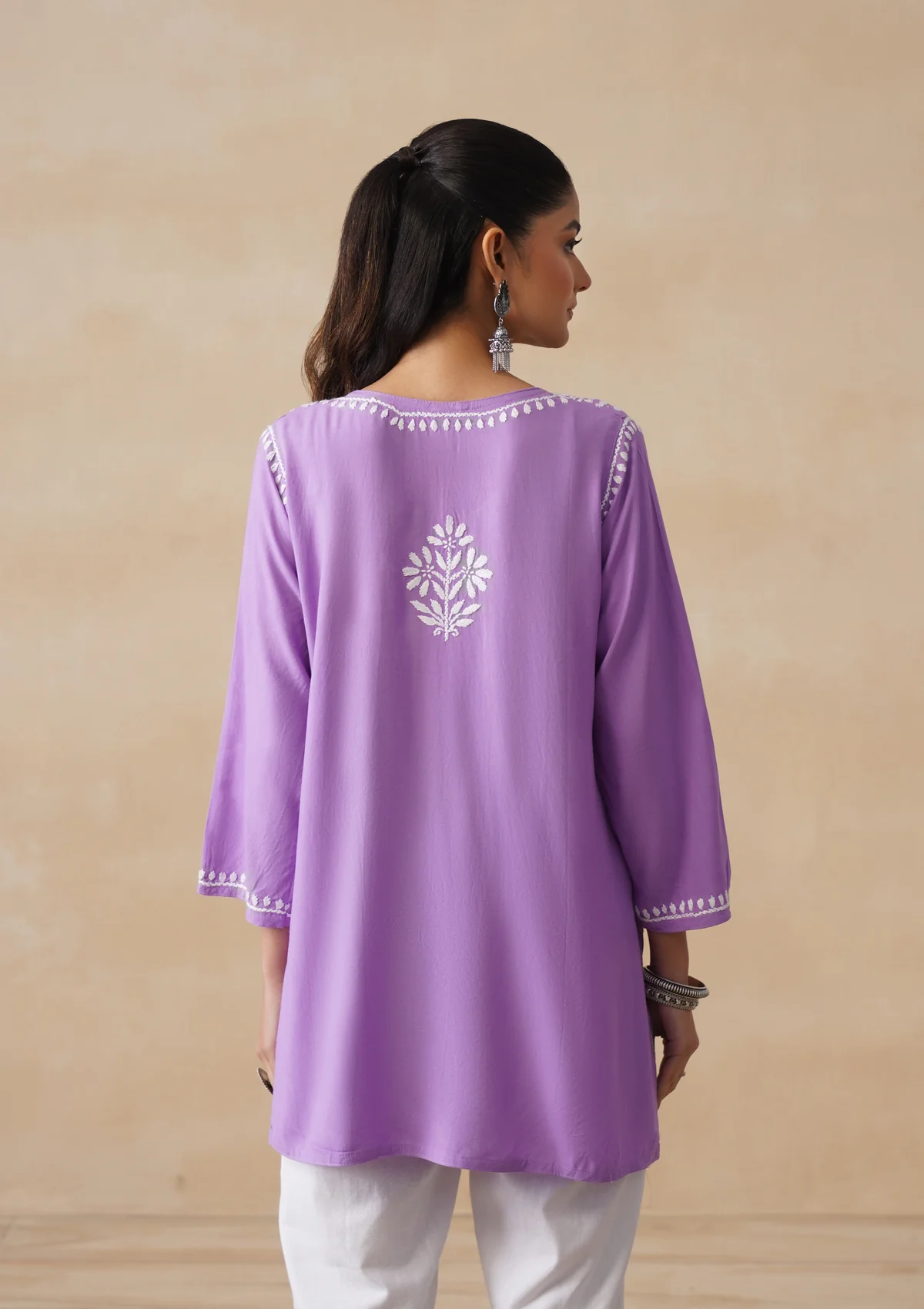 HOC Rayon Chikankari Solid Women's Short Kurta - Purple - Image 7