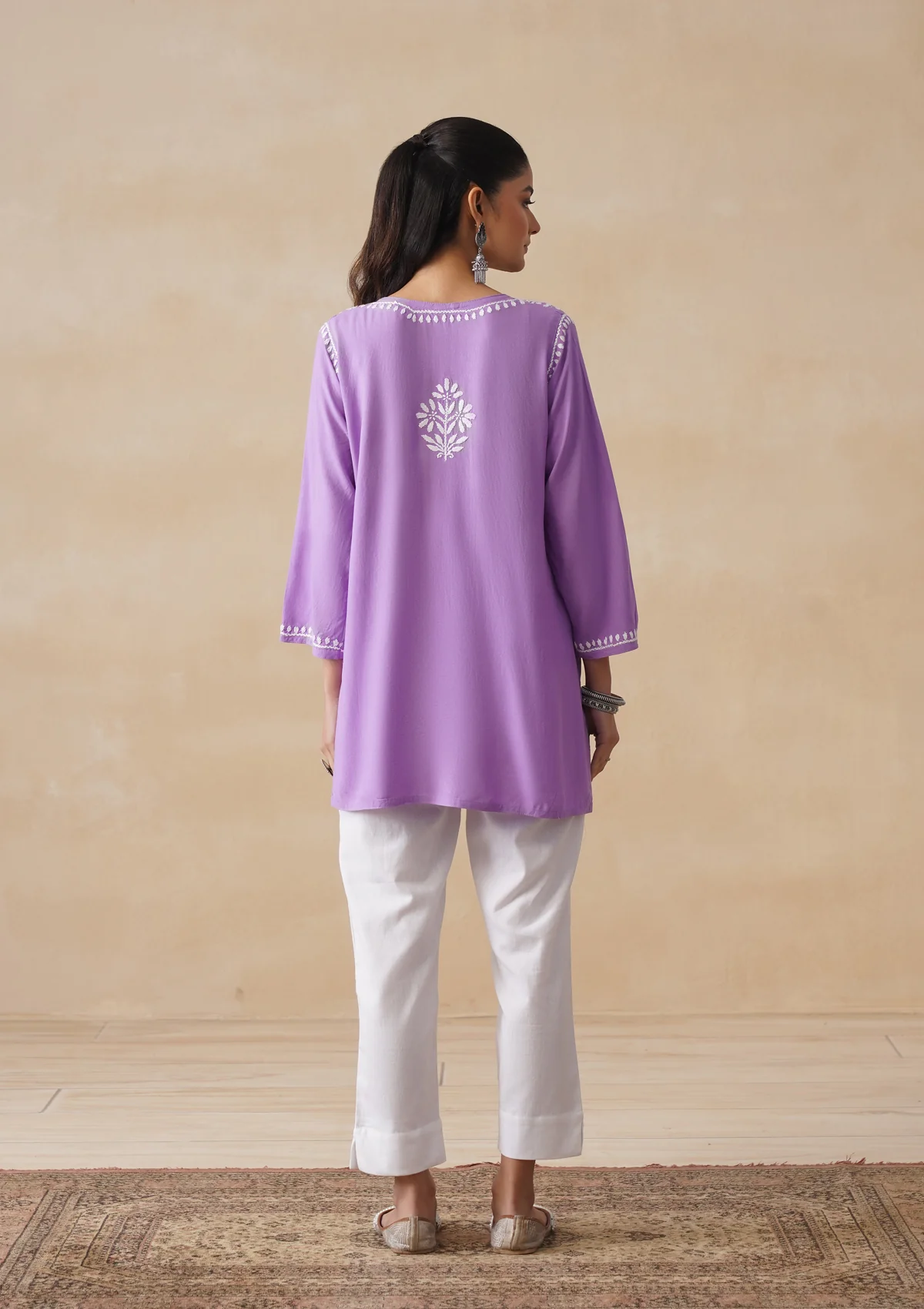 HOC Rayon Chikankari Solid Women's Short Kurta - Purple - Image 8