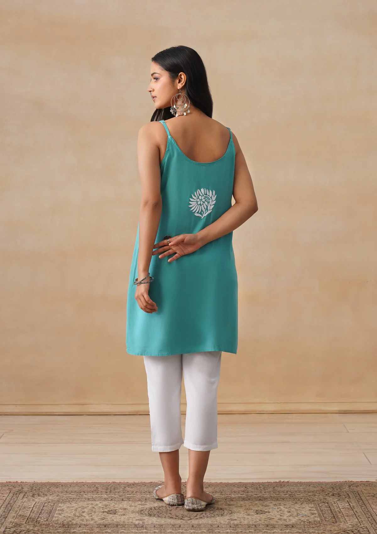 HOC Rayon Chikankari Solid Women's Short Kurta - Teal - Image 9