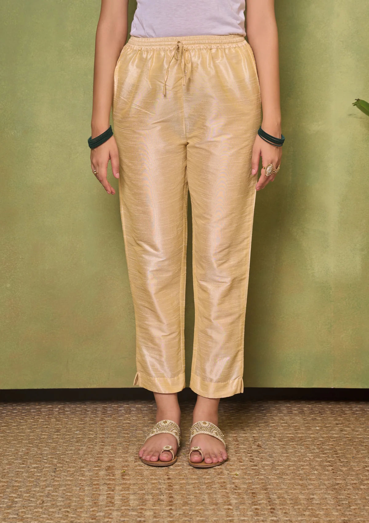 HOC Silk Blend Solid Women's 3 PC A-Line Kurta Set - Golden - Image 5