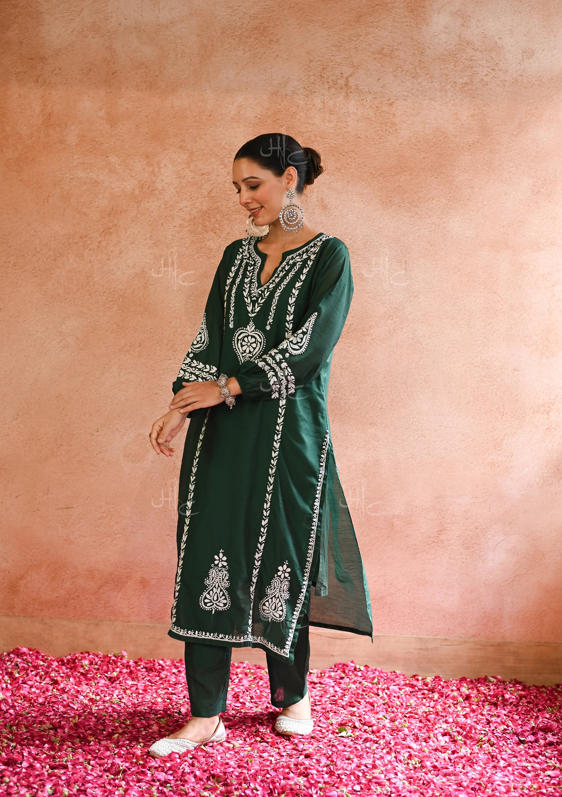 HOC Kajra Chikankari Chanderi Straight Kurta Set - Image 4