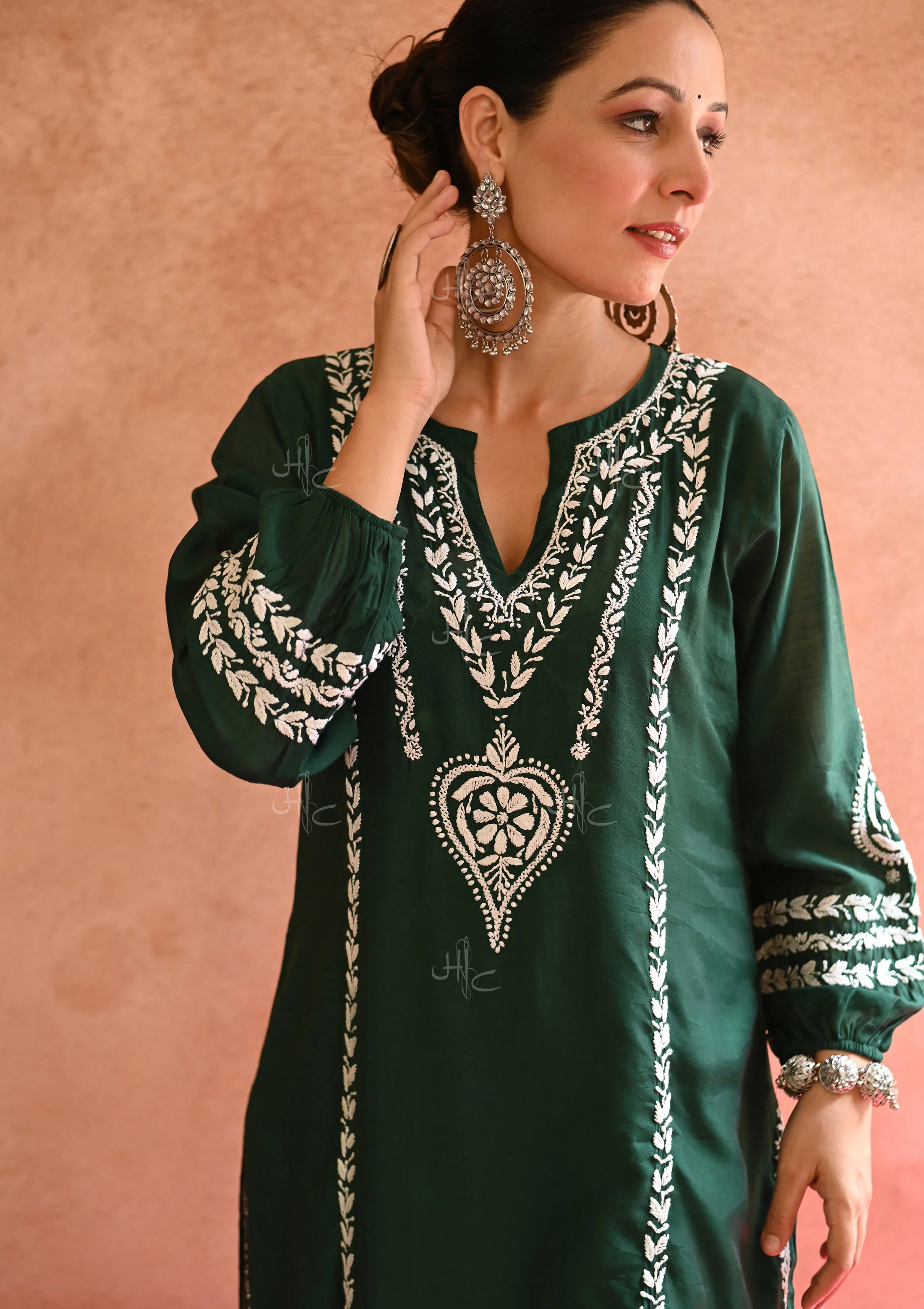 HOC Kajra Chikankari Chanderi Straight Kurta Set - Image 6