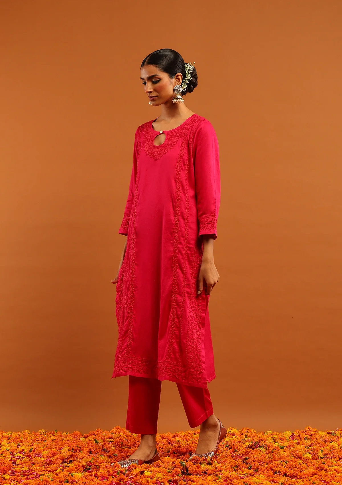 Karisma Jaam Silk Chikankari Solid Women's 2 PC Long Kurta Set - Magenta - Image 4