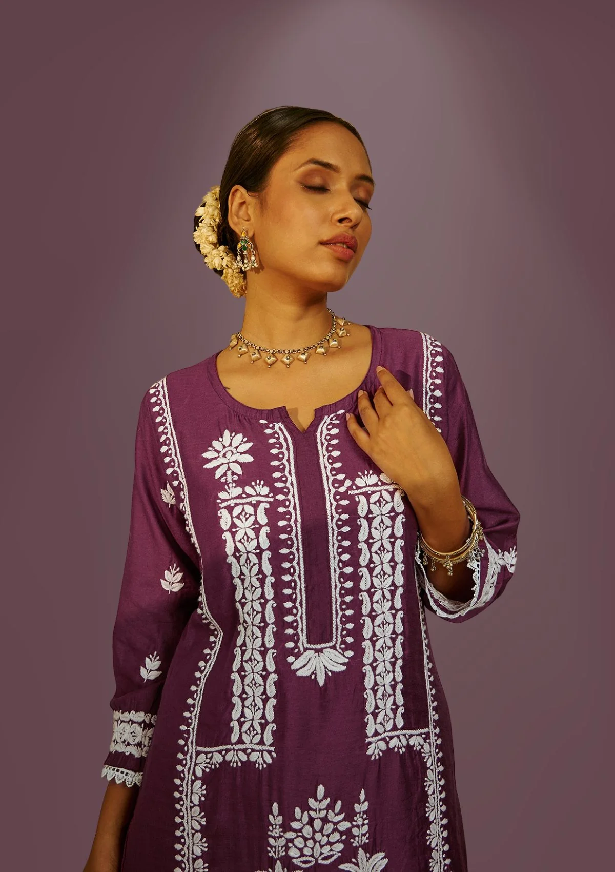 Mahnoor Chikankari Chanderi Straight Kurta Set with Dupatta - Image 2