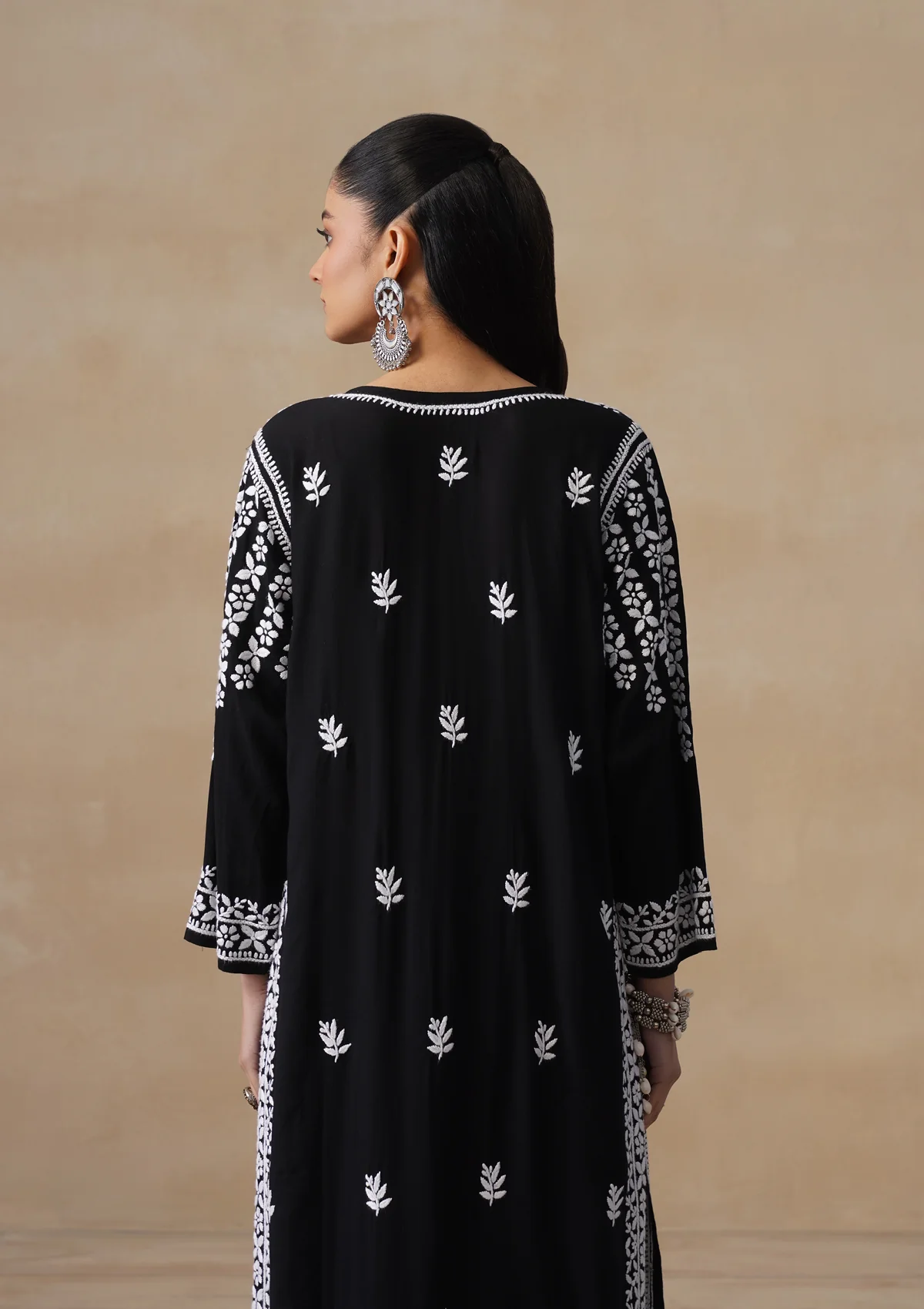HOC Modal Chikankari Solid Women's 2 PC Long Kurta Set - Black - Image 10