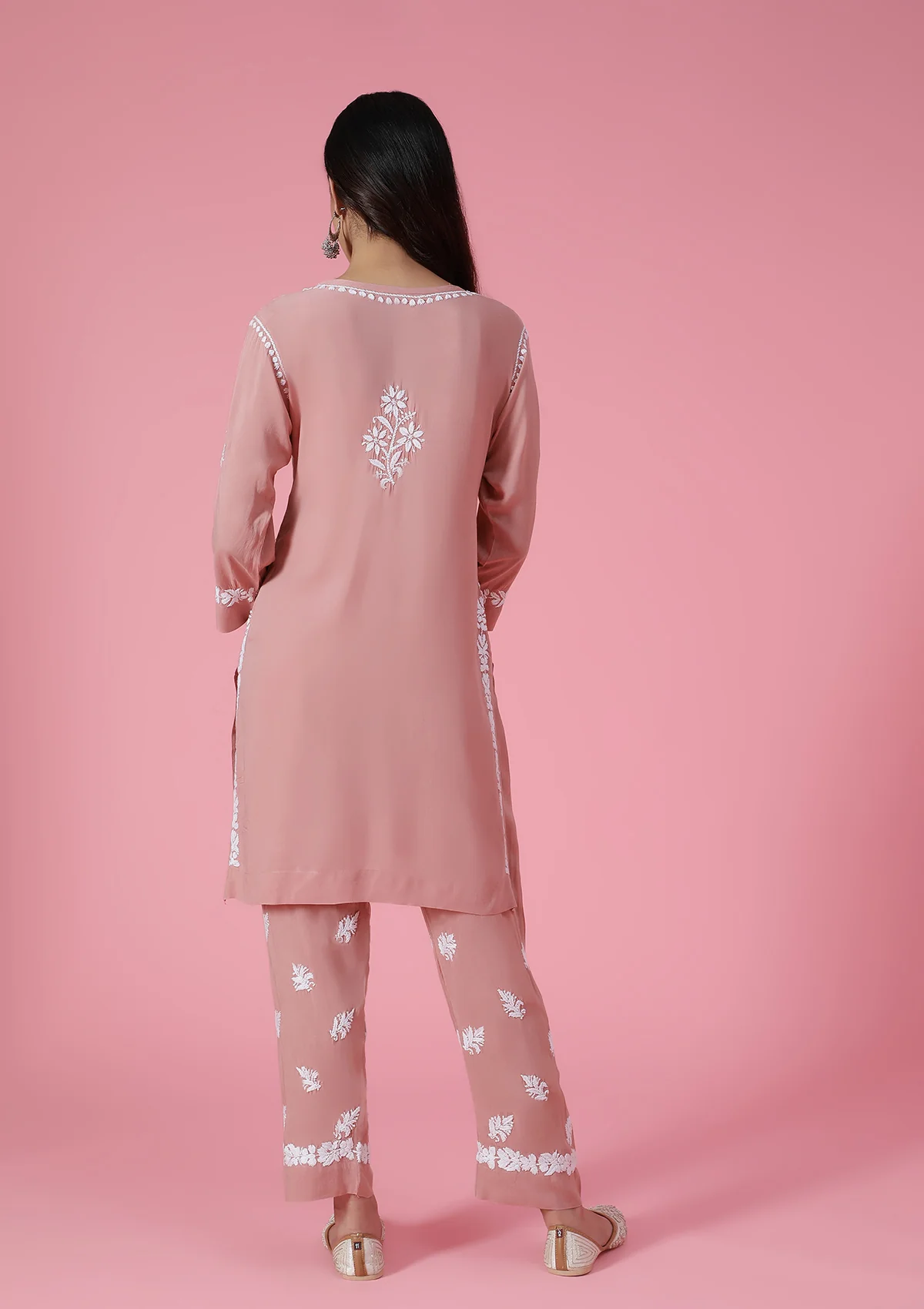 Modal Chikankari Solid Women's 2 PC Short Kurta Set - Dark Pink - Image 5