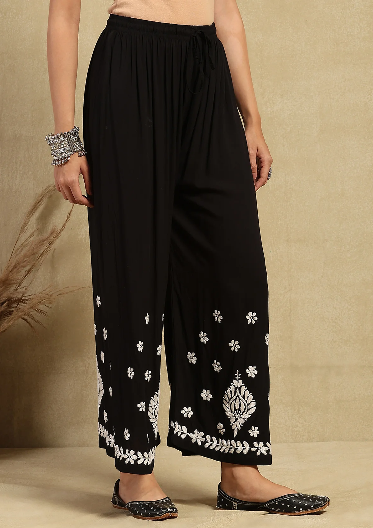 Modal Chikankari Solid Women's 2PC Long Kurta Set- Black - Image 8