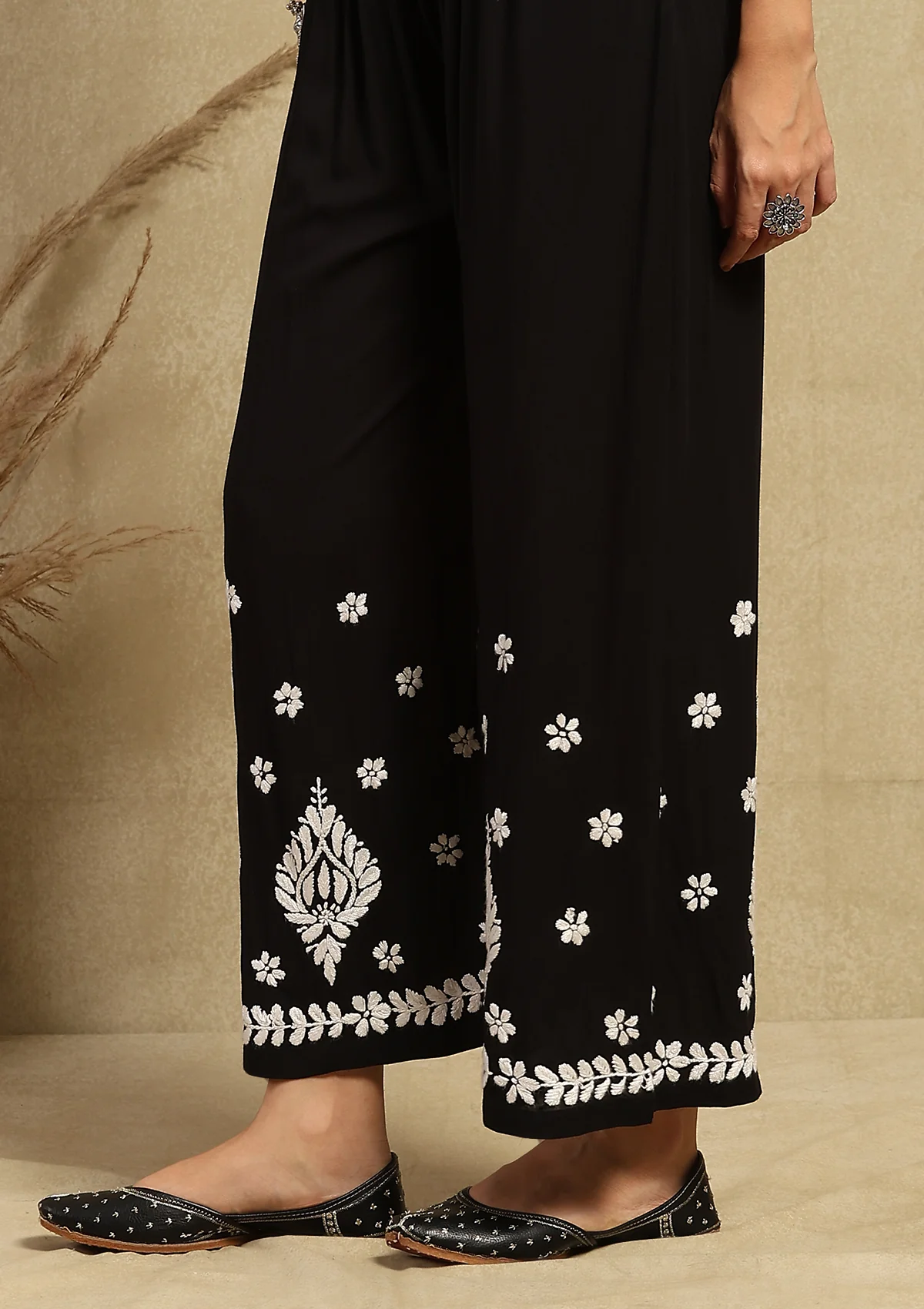 Modal Chikankari Solid Women's 2PC Long Kurta Set- Black - Image 9