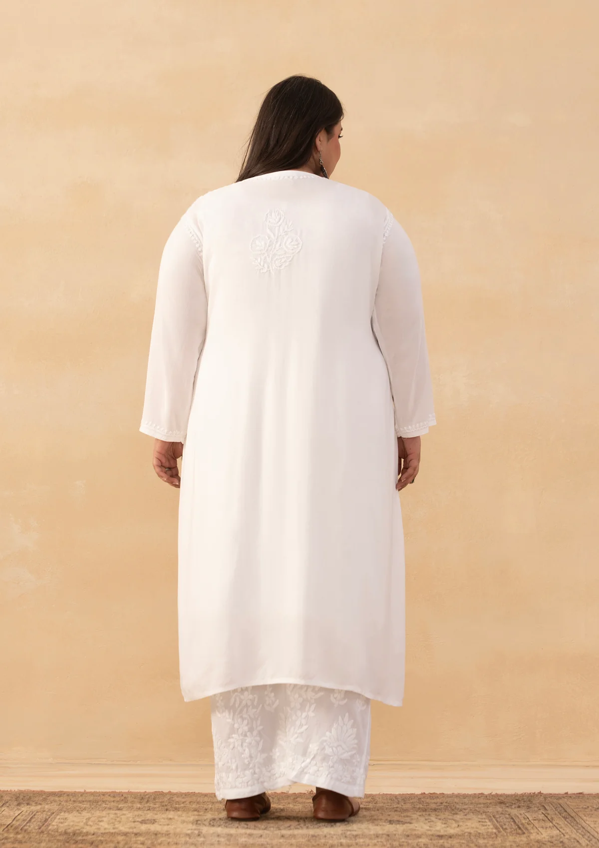 HOC Modal Chikankari Solid Women's Long Kurta - White - Image 8