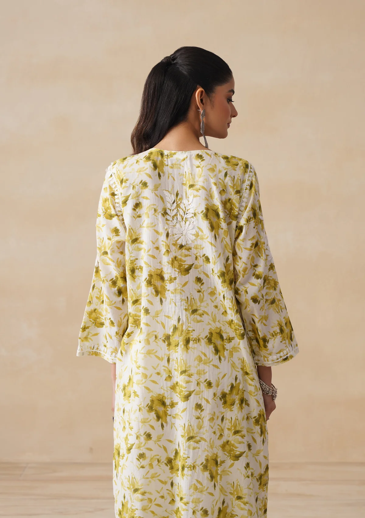 HOC Mulmul Chikankari Printed Women's Long Kurta - Green - Image 8