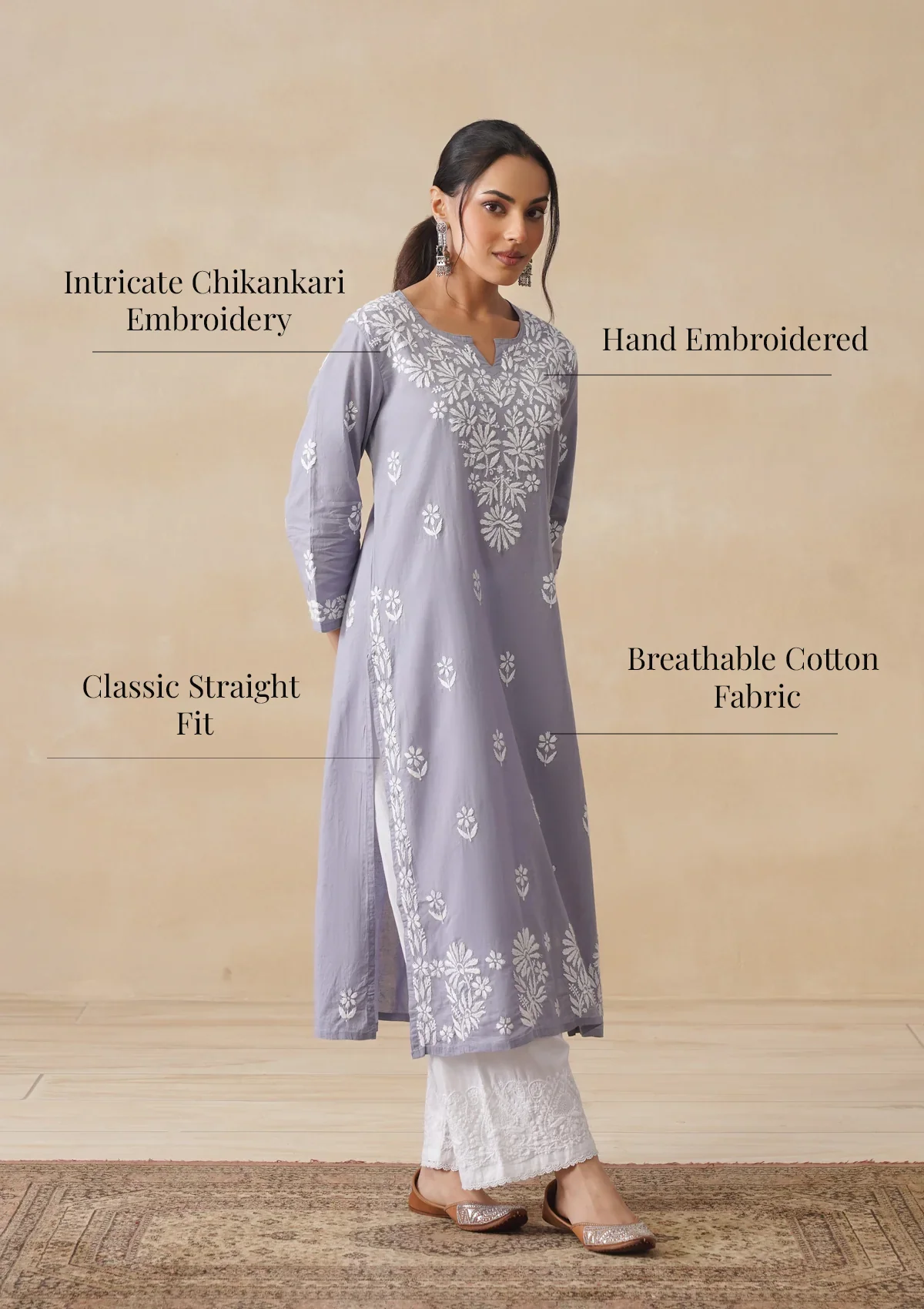 HOC Nida Chikankari Cotton Straight Kurta - Image 10