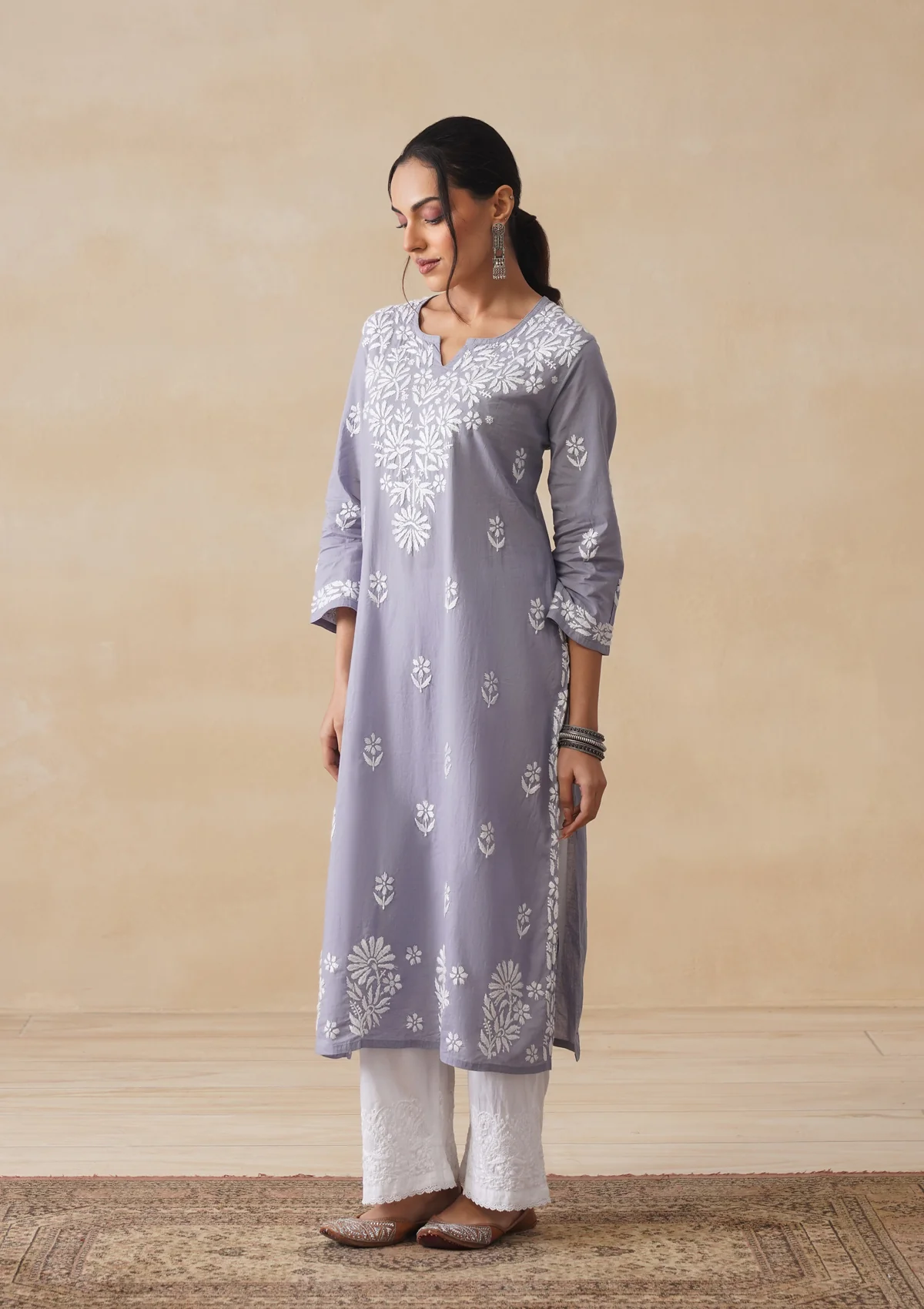 HOC Nida Chikankari Cotton Straight Kurta - Image 3