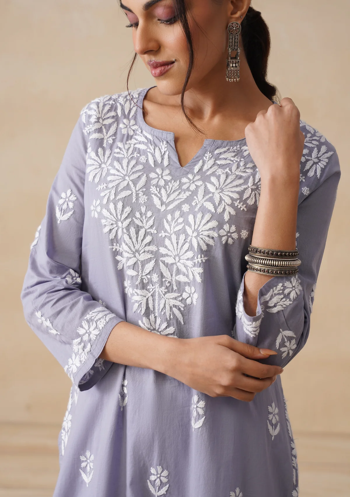 HOC Nida Chikankari Cotton Straight Kurta - Image 5