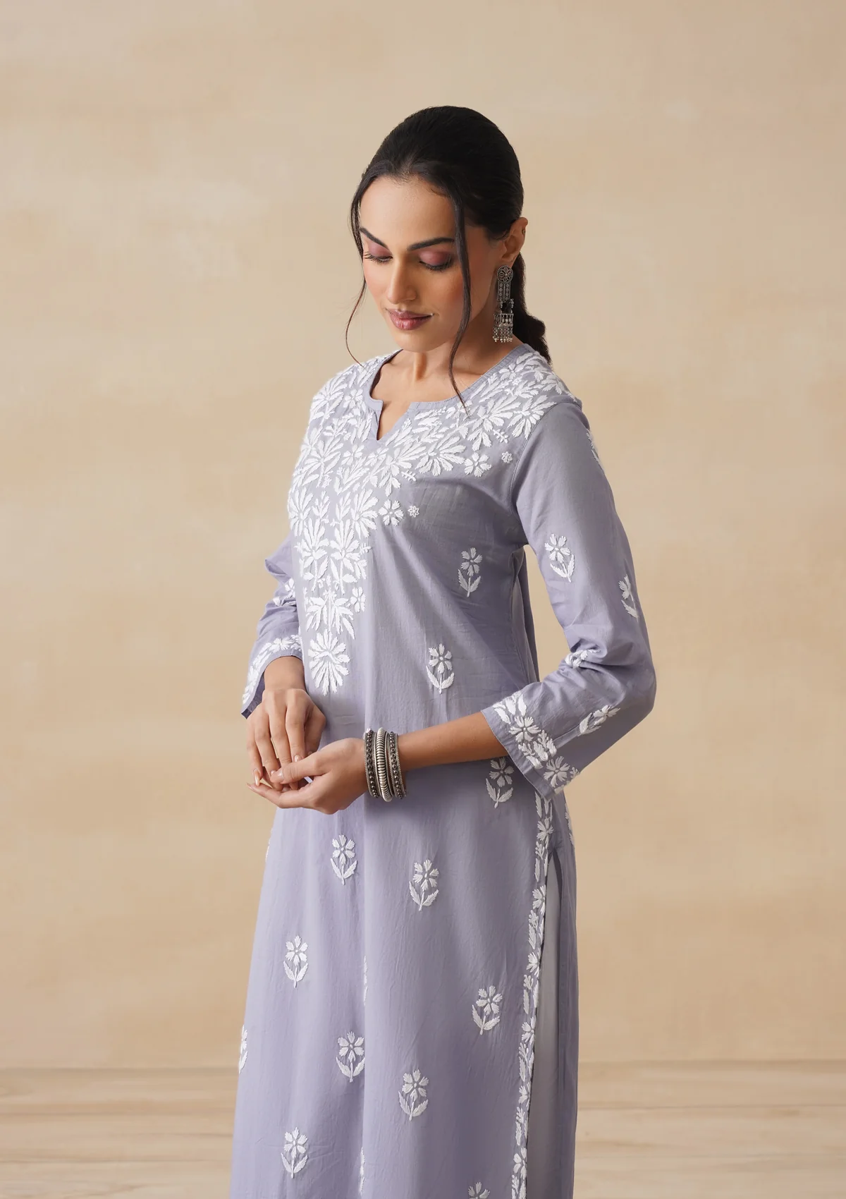 HOC Nida Chikankari Cotton Straight Kurta - Image 7