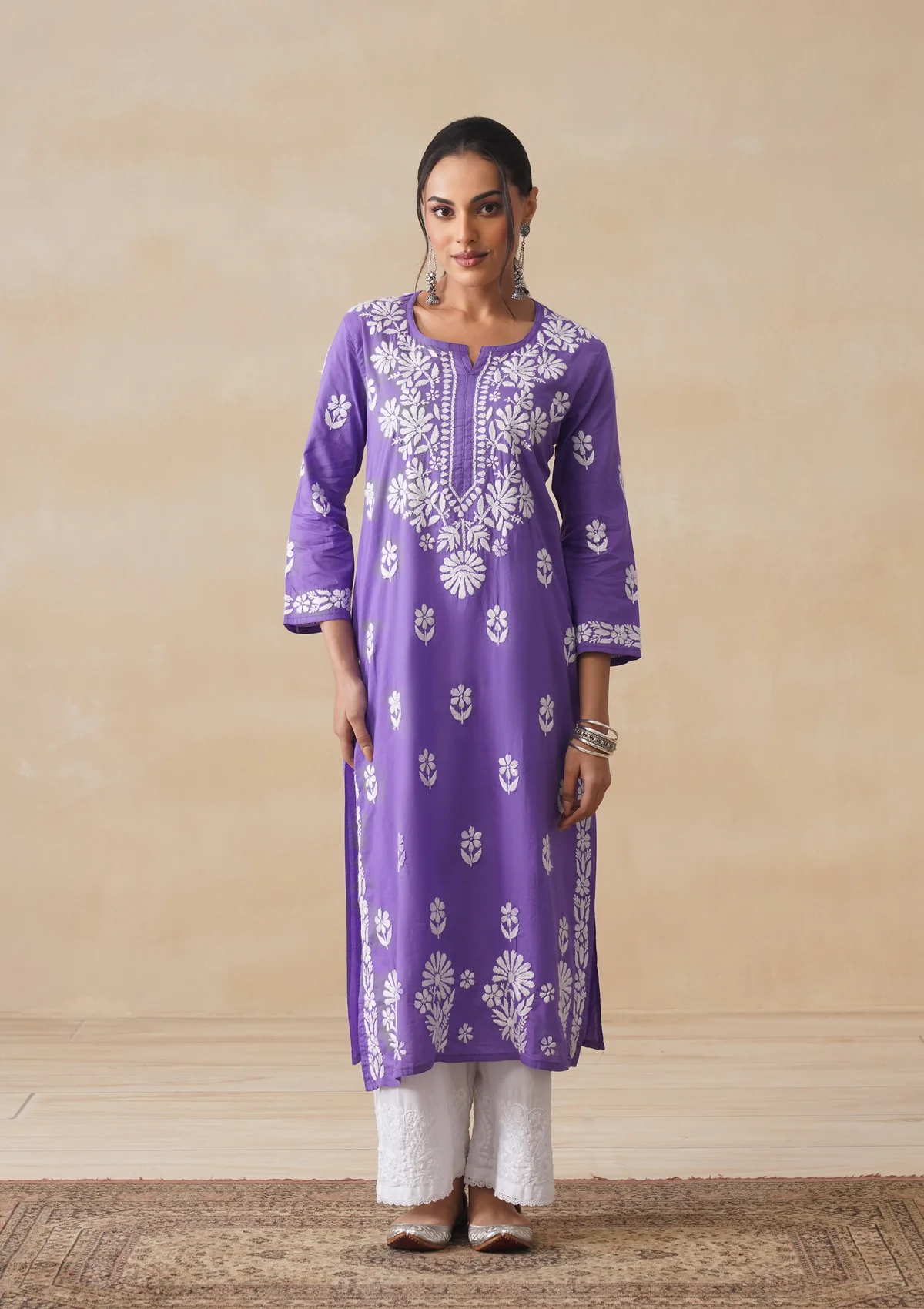 HOC Nida Chikankari Cotton Straight Kurta