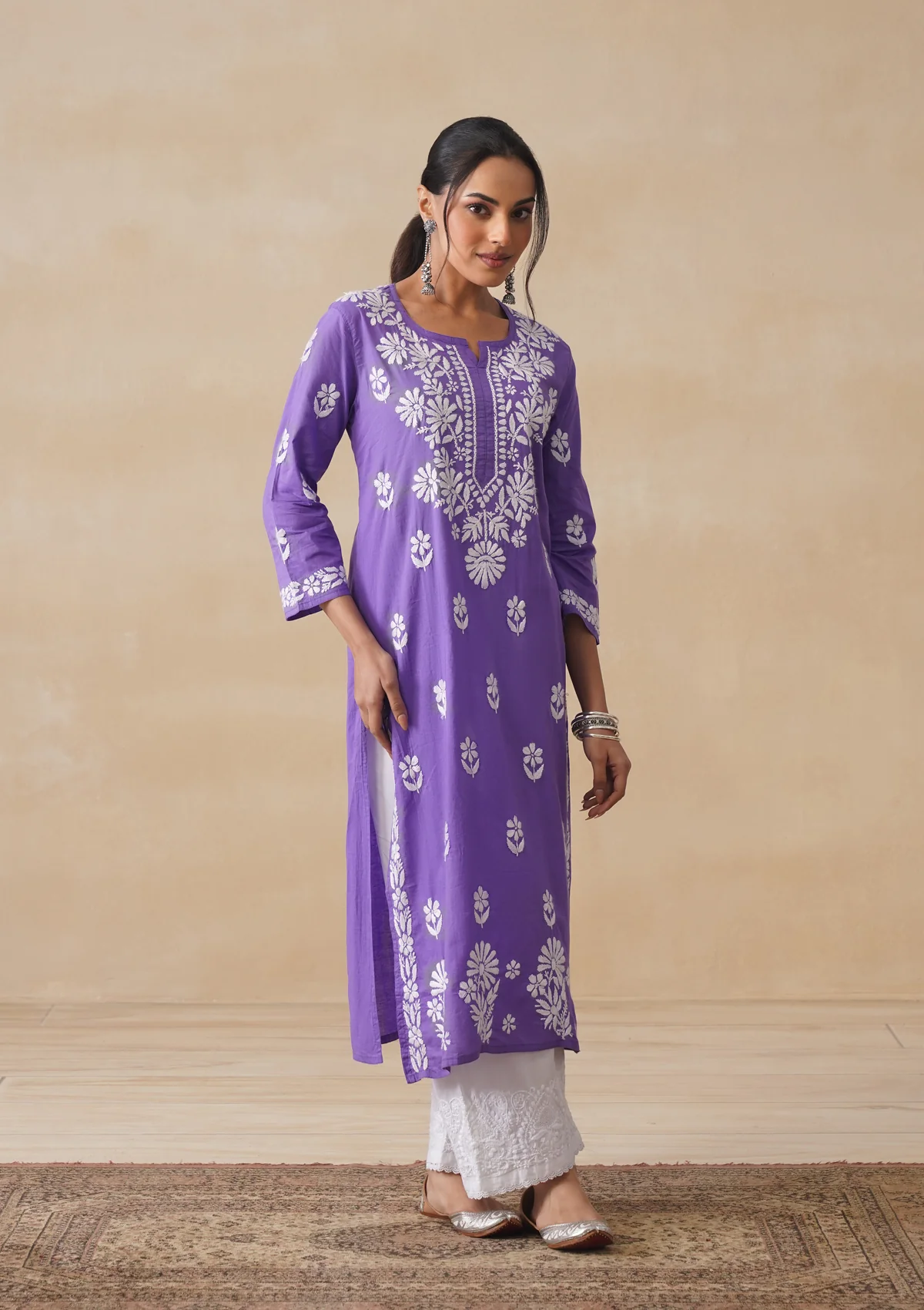 HOC Nida Chikankari Cotton Straight Kurta - Image 7