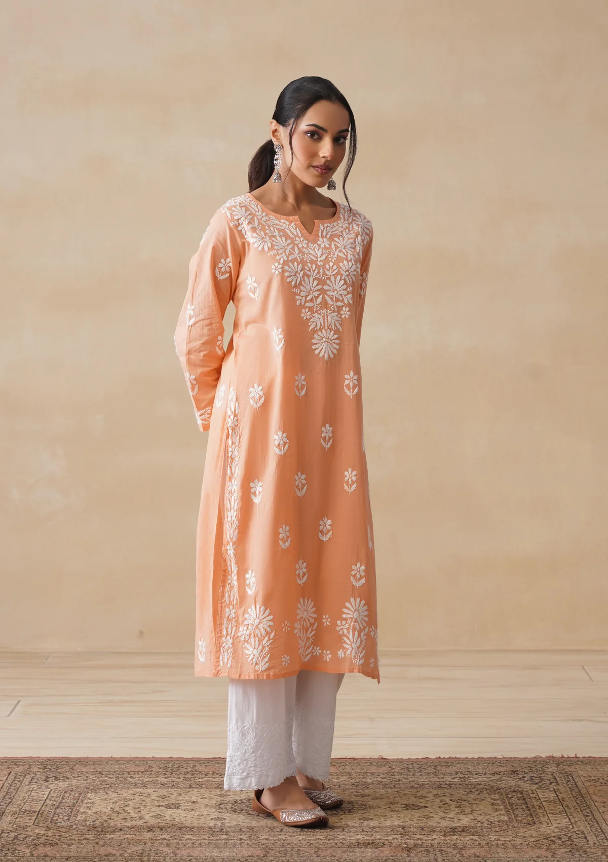 HOC Nida Chikankari Cotton Straight Kurta - Image 6