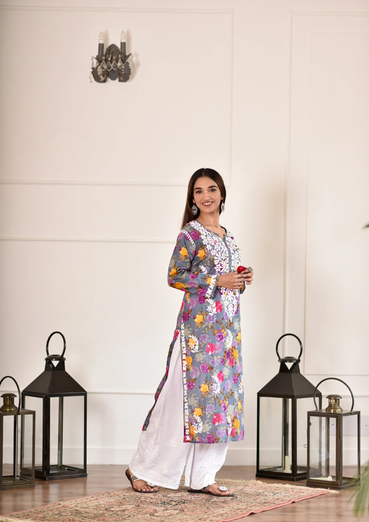HOC Nuha Chikankari Mulmul Straight Kurta - Image 5