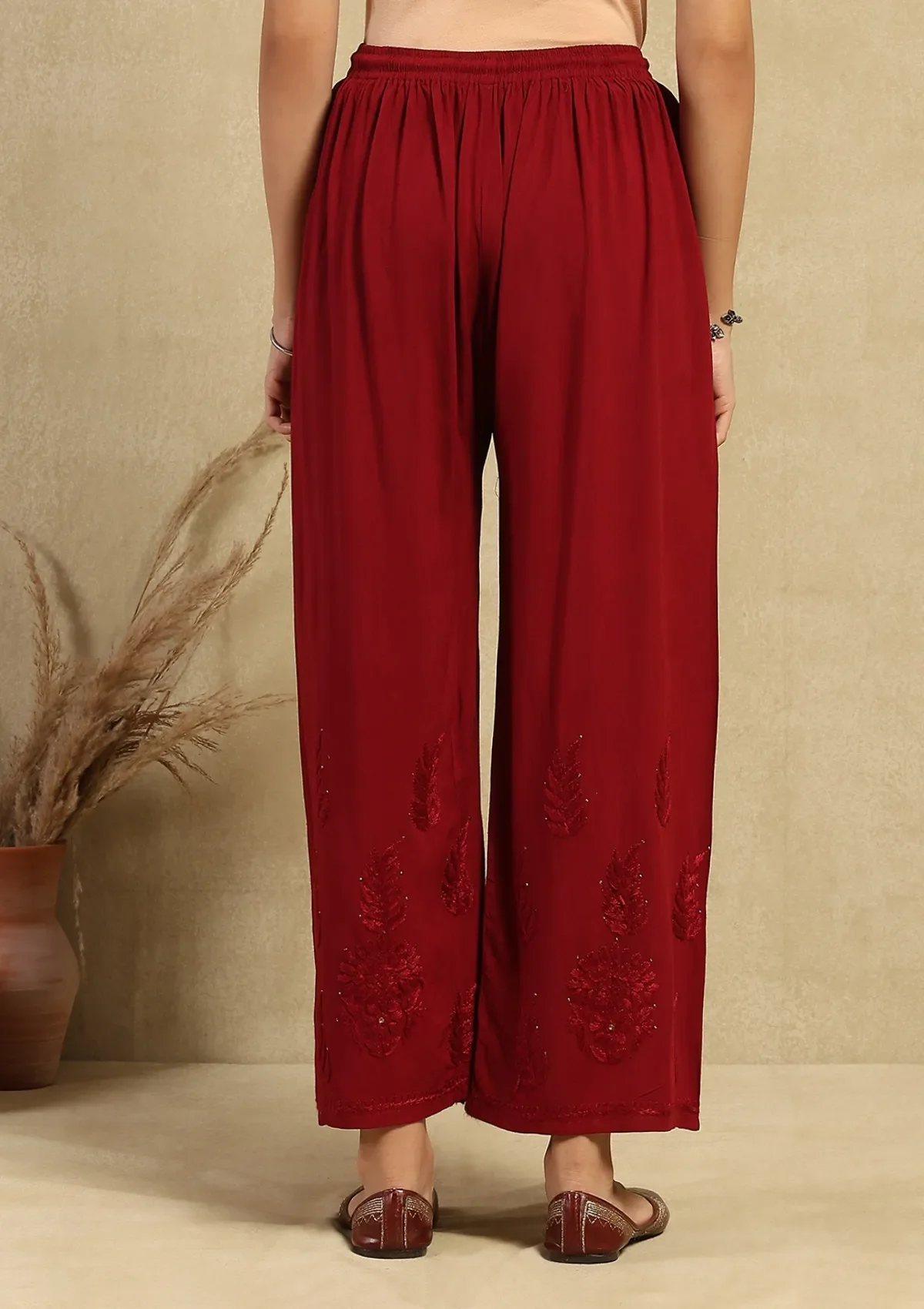 HOC Rayon Chikankari Mukaish Solid Women's 2PC Long Kurta Set-Maroon - Image 6