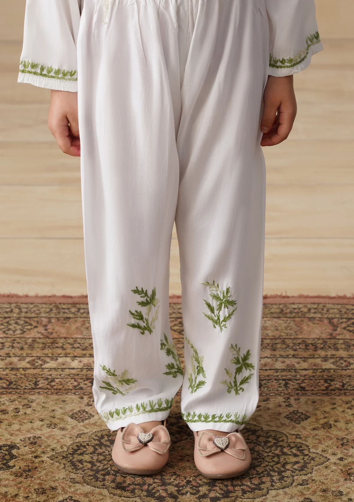 HOC Rayon Chikankari Solid Girls 2 PC Long Kurta Set - White - Image 10