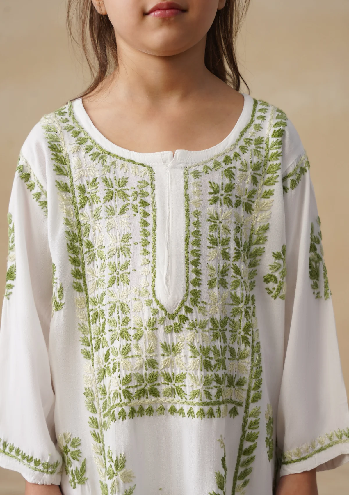 HOC Rayon Chikankari Solid Girls 2 PC Long Kurta Set - White - Image 8