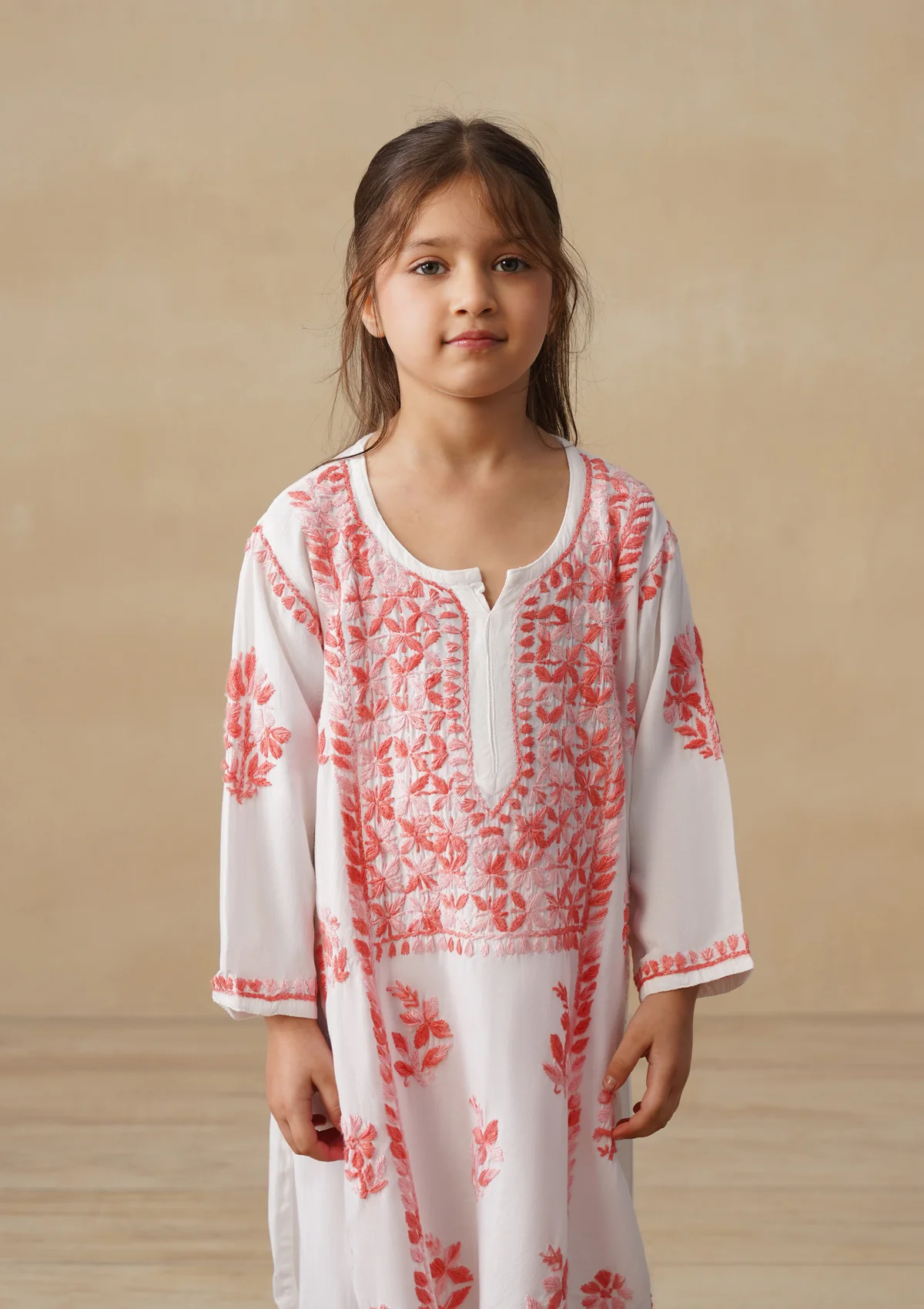 HOC Rayon Chikankari Solid Girls 2 PC Long Kurta Set - White - Image 8