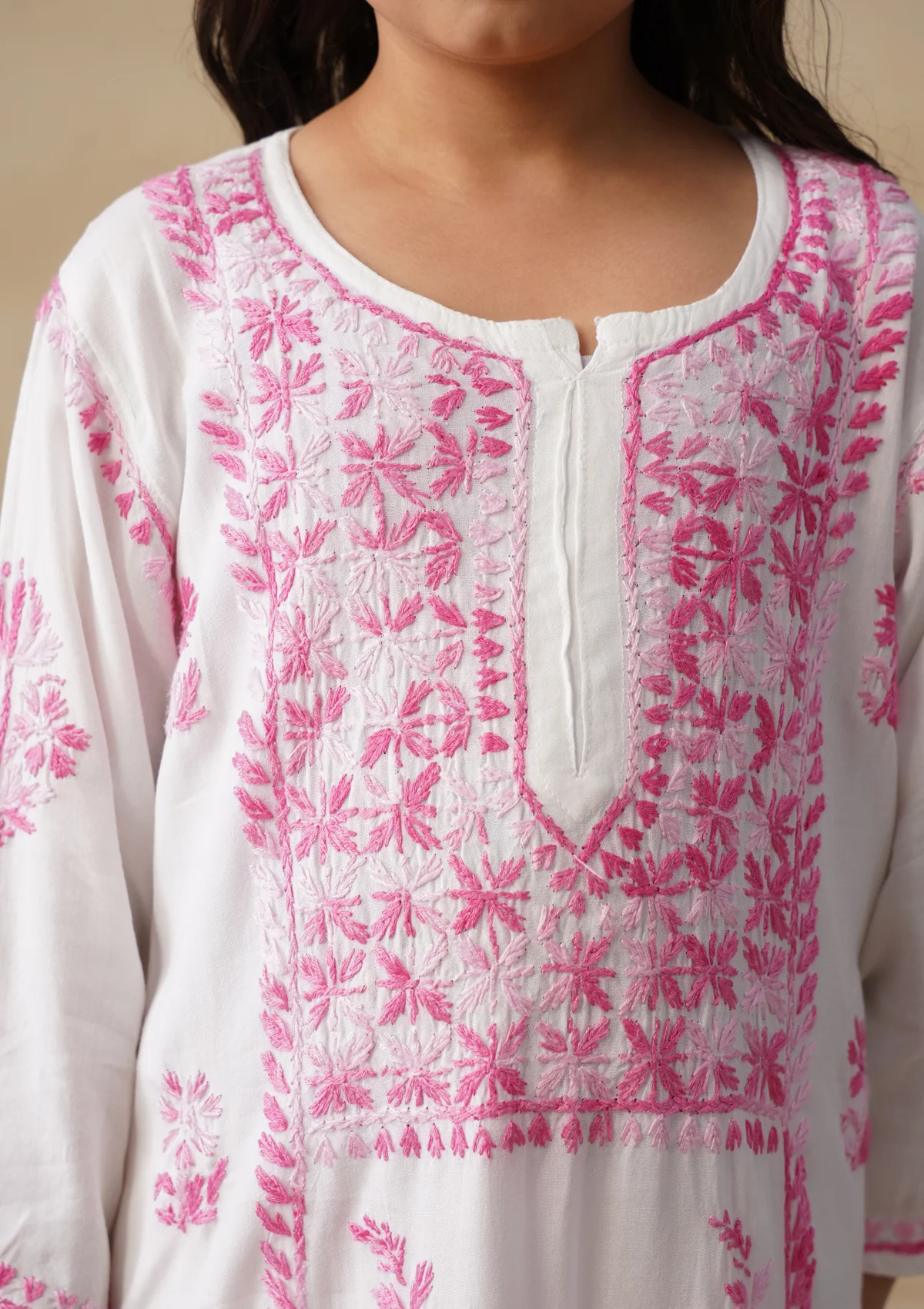 HOC Rayon Chikankari Solid Girls 2 PC Long Kurta Set - White - Image 6