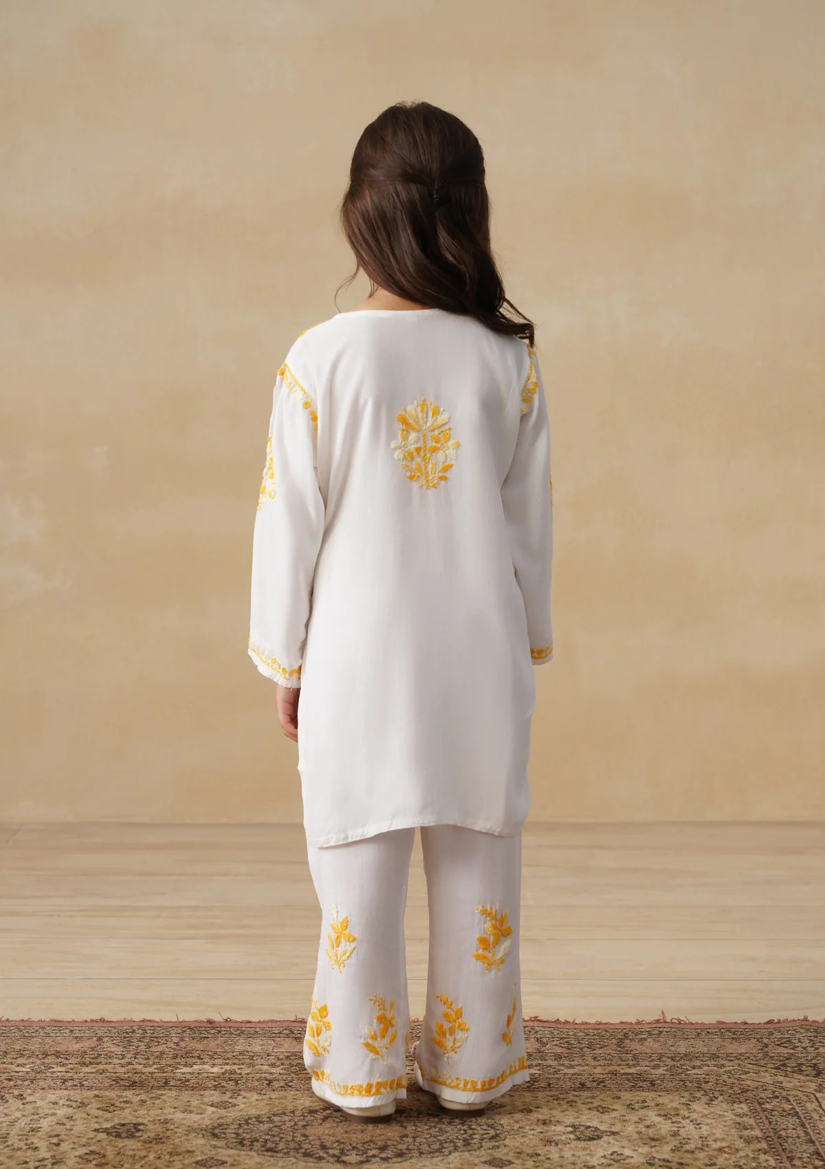 HOC Rayon Chikankari Solid Girls 2 PC Long Kurta Set - White - Image 7