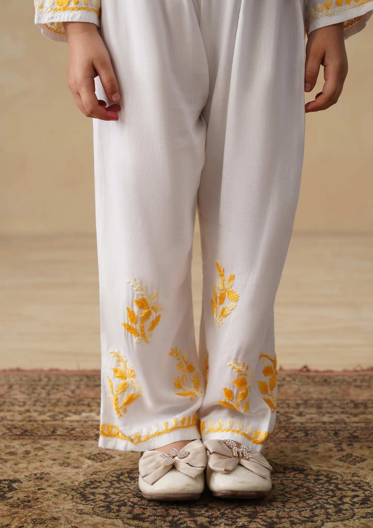 HOC Rayon Chikankari Solid Girls 2 PC Long Kurta Set - White - Image 8