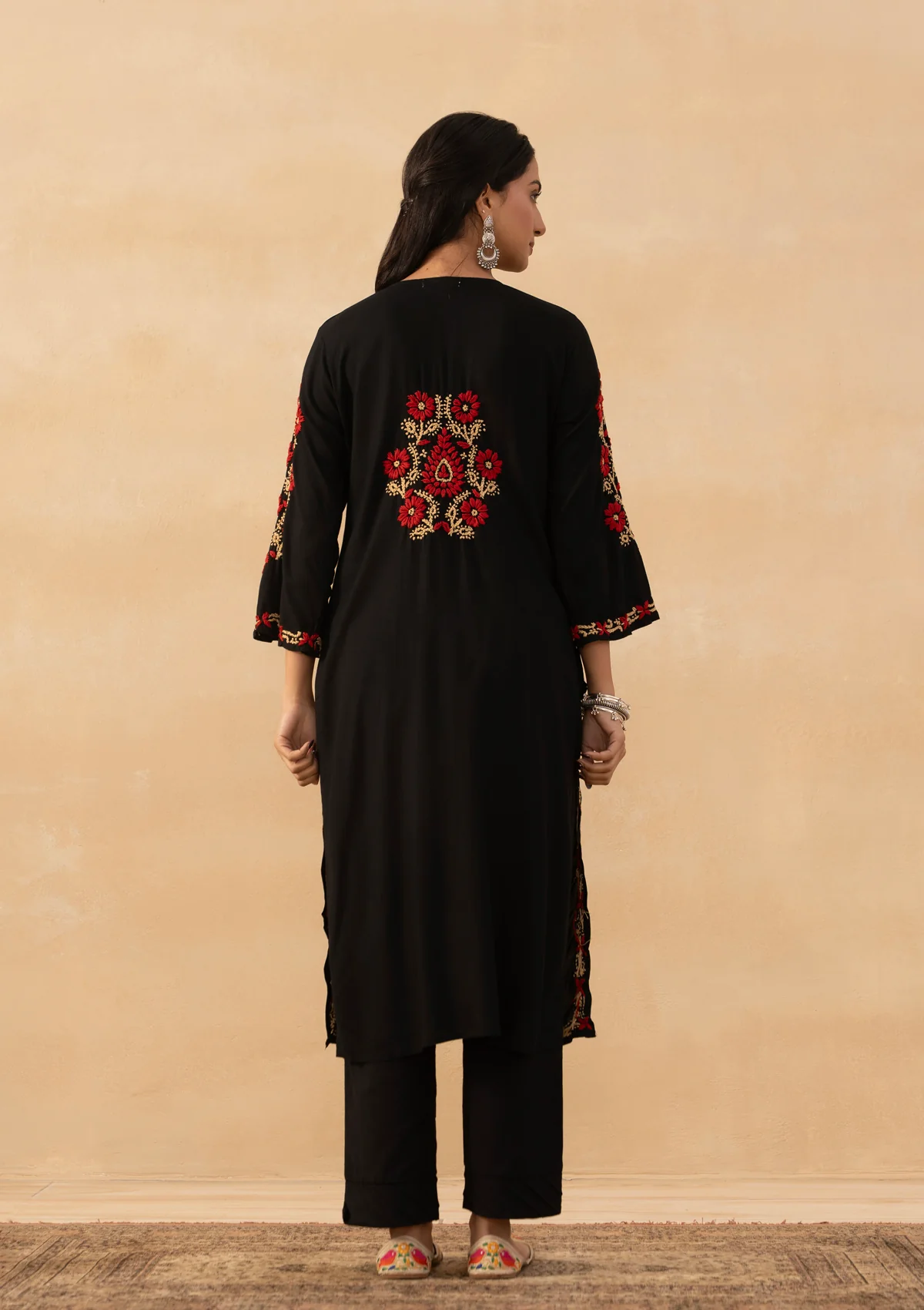 HOC Rayon Chikankari Solid Women's Long Kurta - Black - Image 6
