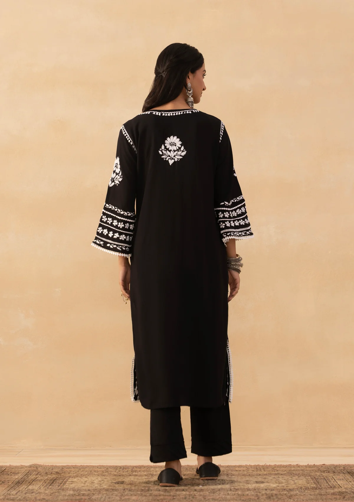 HOC Rayon Chikankari Solid Women's Long Kurta - Black - Image 6