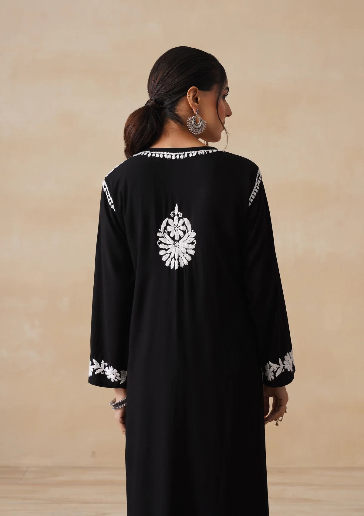 HOC Rayon Chikankari Solid Women's 2 PC Long Kurta Set - Black - Image 10