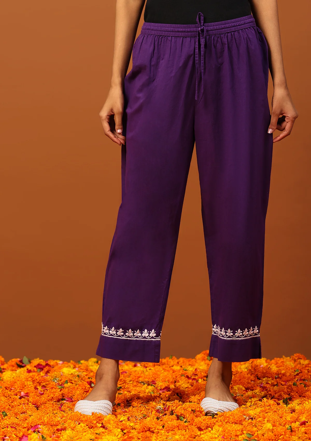 HOC Cotton Chikankari Solid Women's 2 PC Long Kurta Set-Purple - Image 6